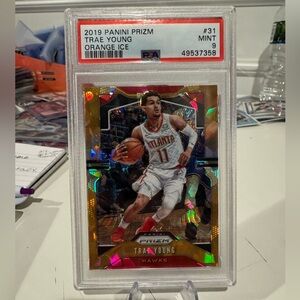 🔥 2019 Trae Young Panini Prizm Orange Cracked Ice Prizm. PSA 9